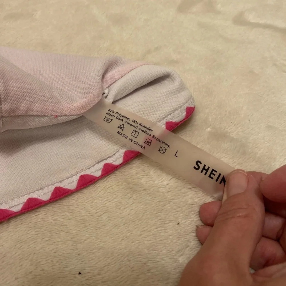 SHEIN Pink and White Embroidered Bandeau Bikini Top